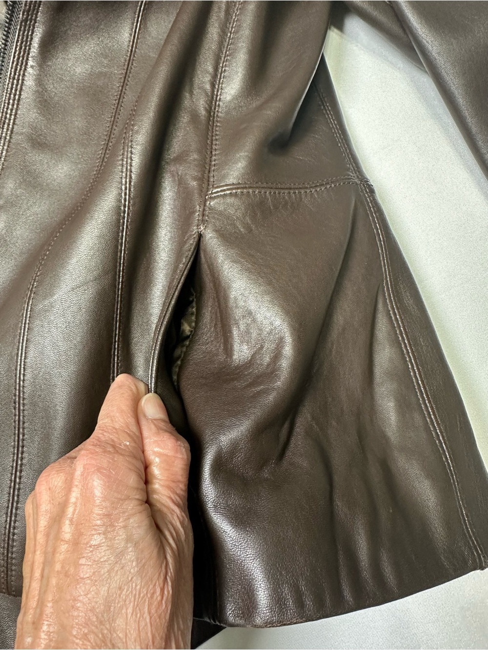 Jones New York Brown Leather Jacket with Embroidered Collar and Sleeves Size M - Picture 8 of 11